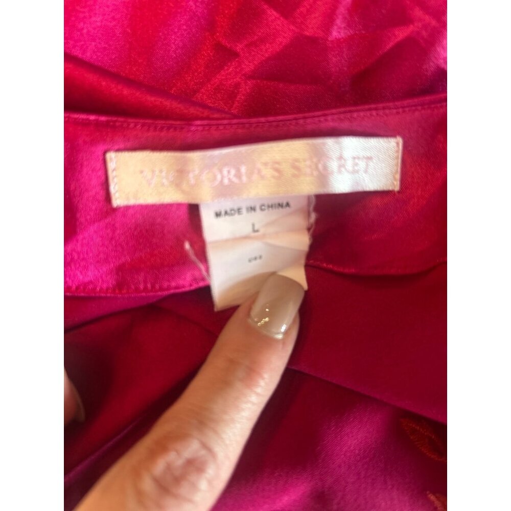 Victorias Secret Y2K Sz L Satin Slip Dress Fuscia Pink w Orange Floral Pattern - Picture 4 of 11